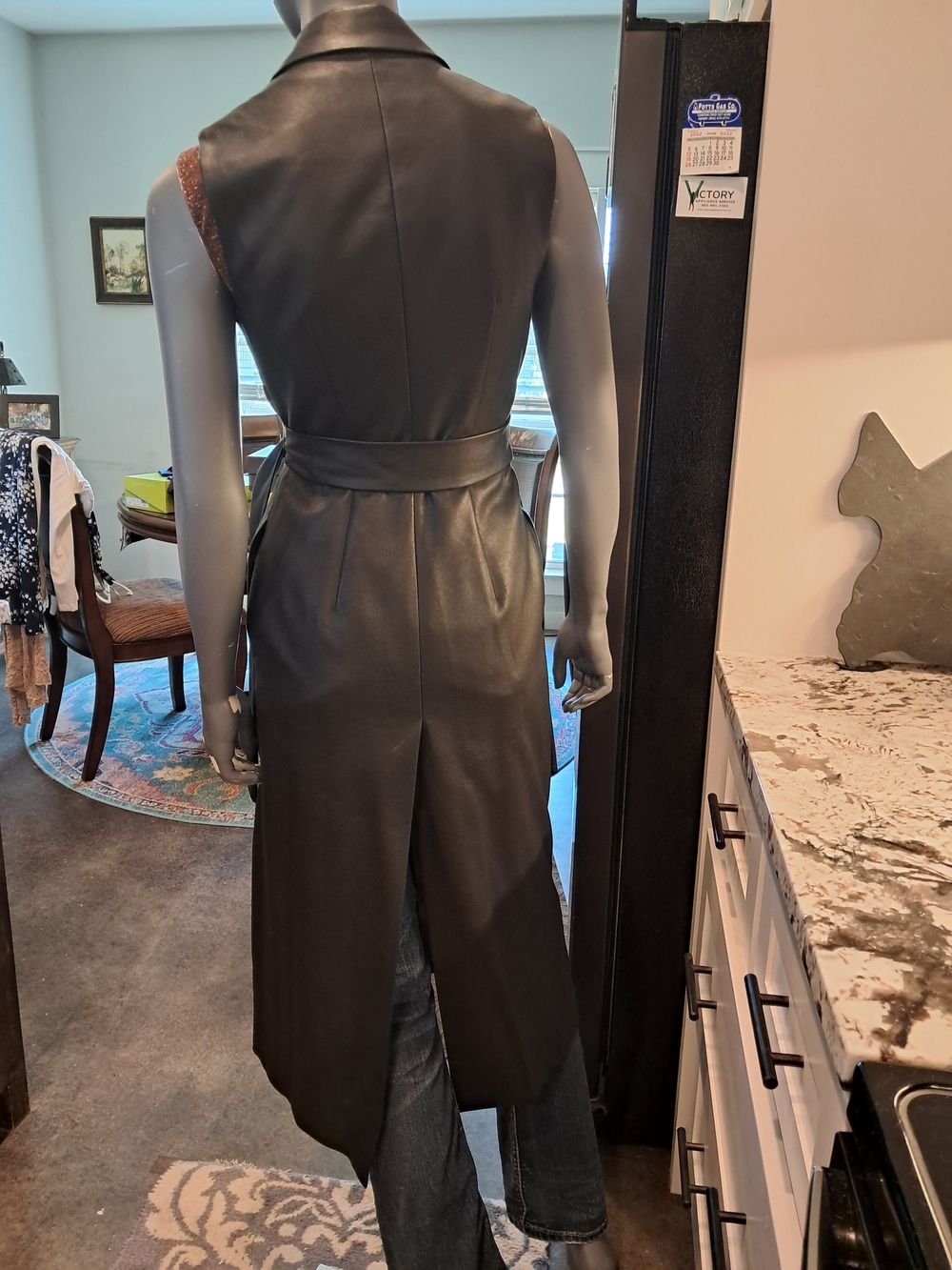 BCBGMaxAzria Black Asymmetrical Faux-Leather Sleeveless Trench Dress - Picture 3 of 5